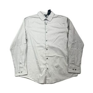 Alfani Dress Shirt Mens Large‎ Grey Stripe Regular Fit 2-Way Stretch